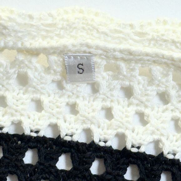 Boho Black & White Striped Crochet Knit Swimwear Cover Up Mini Dress Size Small - Picture 3 of 7